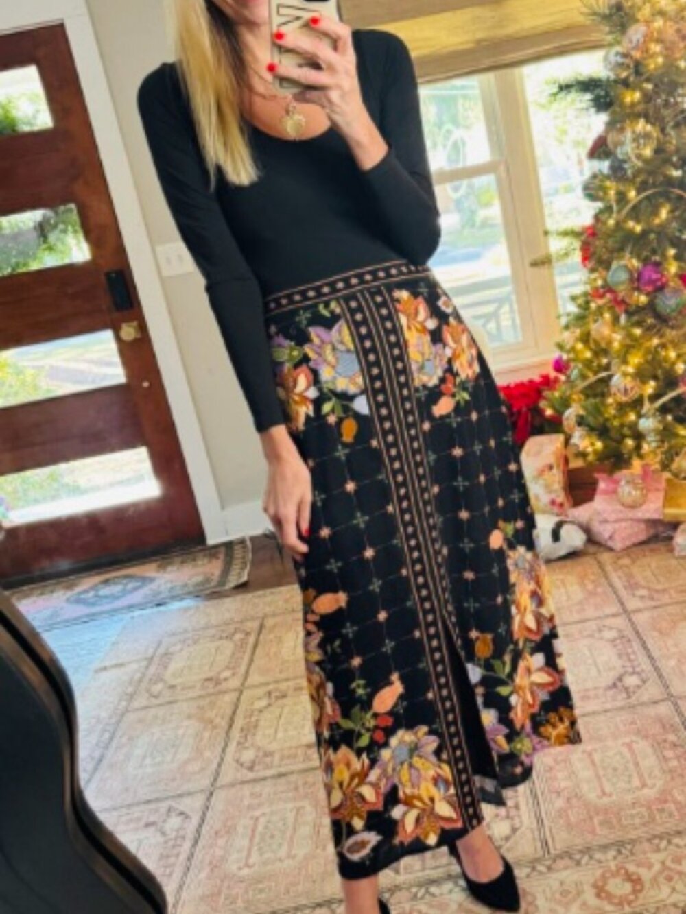 Anna Cate Portia Floral Black Multicolor Lotus Motif Skirt Sz M Tuckernuck